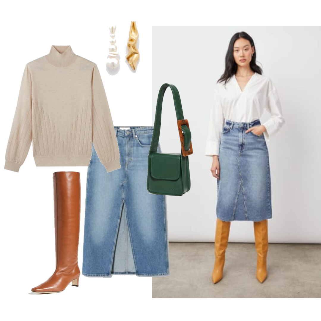 Denim skirt 2025 boots outfit